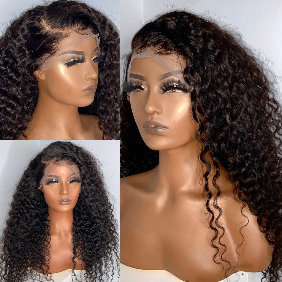 13x4 HD Transparent Lace Frontal Deep Wave Human Hair Wigs 200% Densit